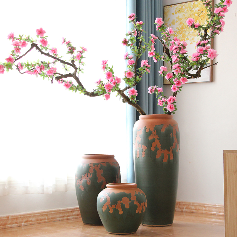 New Chinese style restoring ancient ways do old pottery ceramic flower pot sitting room porch flower arrangement of large coarse pottery vase combination furnishing articles