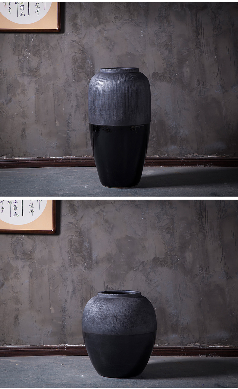 Jingdezhen modern landing big vases, ceramic flower pot courtyard garden pottery urn contracted sitting room decorated black furnishing articles