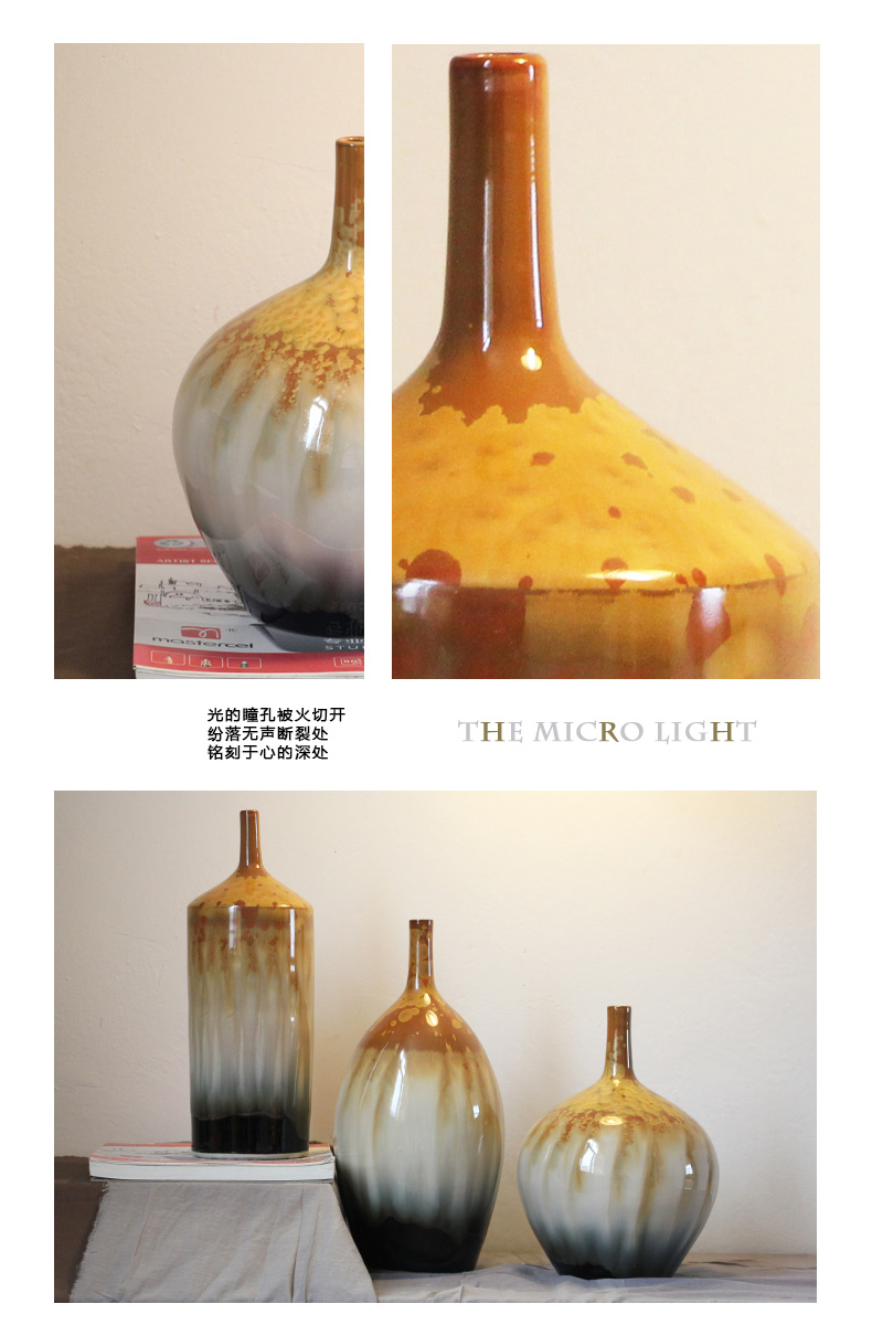 I and contracted Europe type three - piece sitting room color of jingdezhen ceramics glaze up vases, decorative furnishing articles