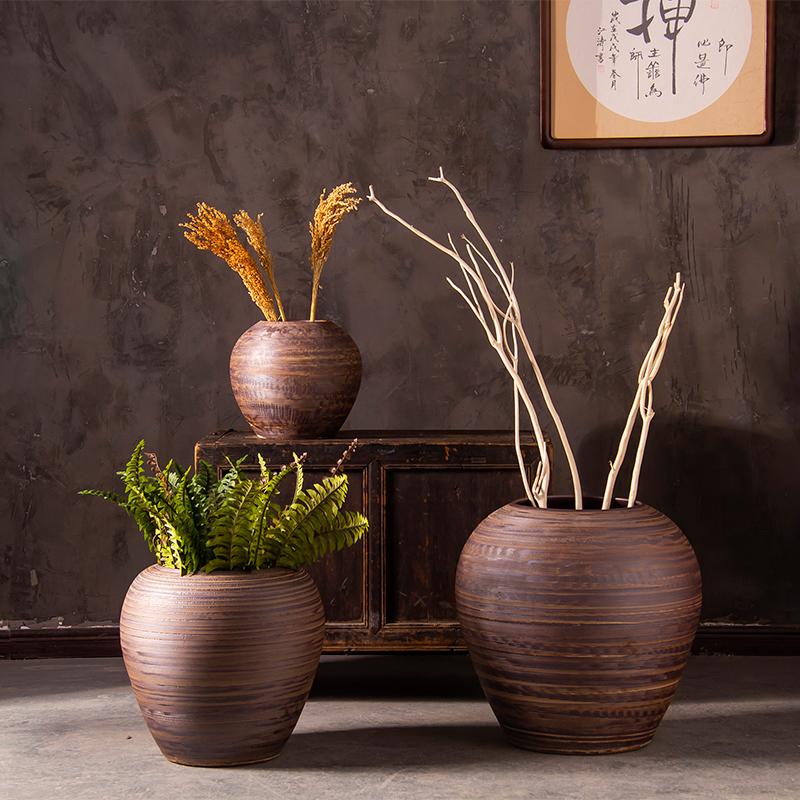 Coarse pottery big jar circular cylinder aquarium garden flowerpot large ground ceramic vases, dried flowers sitting room restoring ancient ways furnishing articles