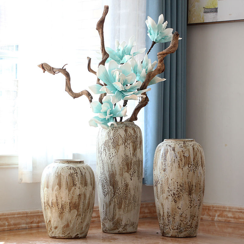 I and contracted coarse pottery jars dried flowers floral sitting room ground vases, ceramic big flowerpot furnishing articles of Europe type restoring ancient ways