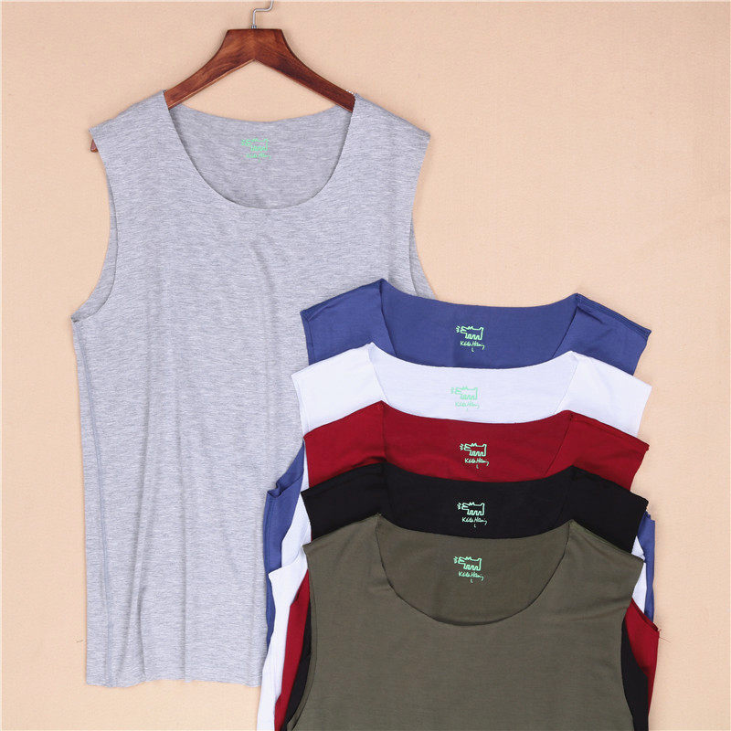 Summer bamboo fiber endless shoulder vest loose large sleeveless sleeveless T - shirt trace - collar sports sweatshirt thin