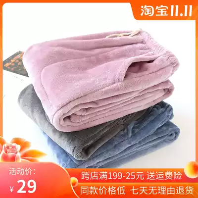 Coral velvet pajamas women's trousers flannel solid color warm pants men's closing home pants autumn and winter couples