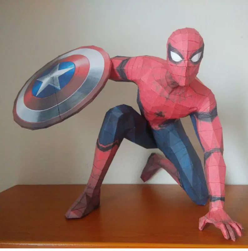 Xa xa mô hình giấy Iron Spiderman mô hình giấy handmade DIY sản xuất đồ chơi trang trí máy tính để bàn cho bé trai - Mô hình giấy