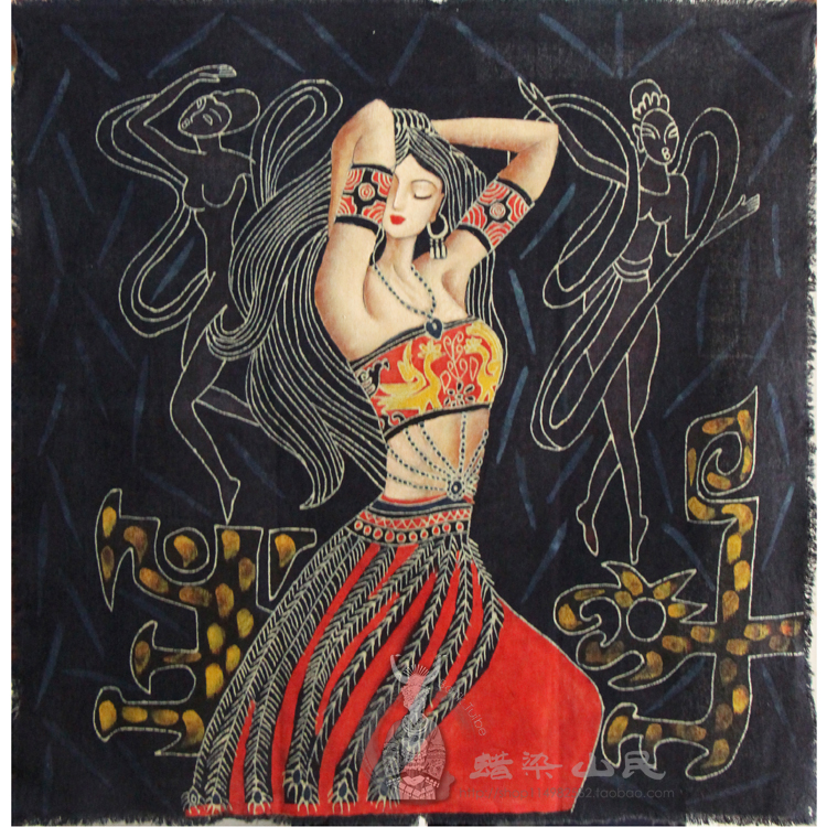 Guizhou's yellow fruit tree special Miao ethnic batik aggravating color painting batik boutique decoration painting 88 * 85cm