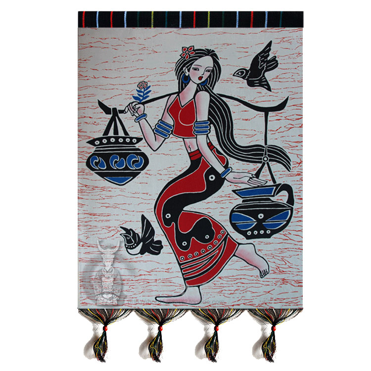 Miao imitation batik cloth painting Ethnic minority characteristic pattern Double-layer mural Miao Dai 56*78cm