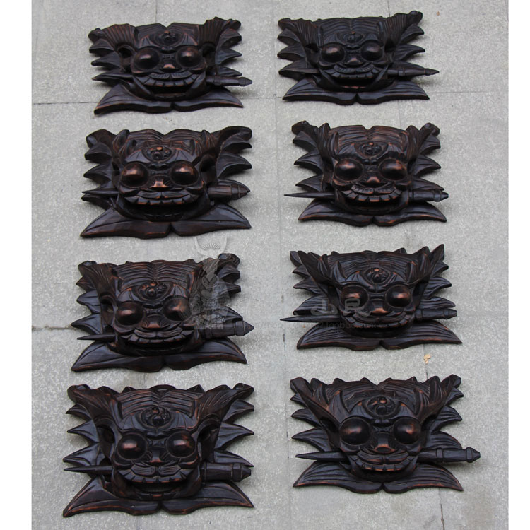 Mask Door God Tiger Head Swallow Pure handmade poplar wood carved wood carving pendant mask about 42cm
