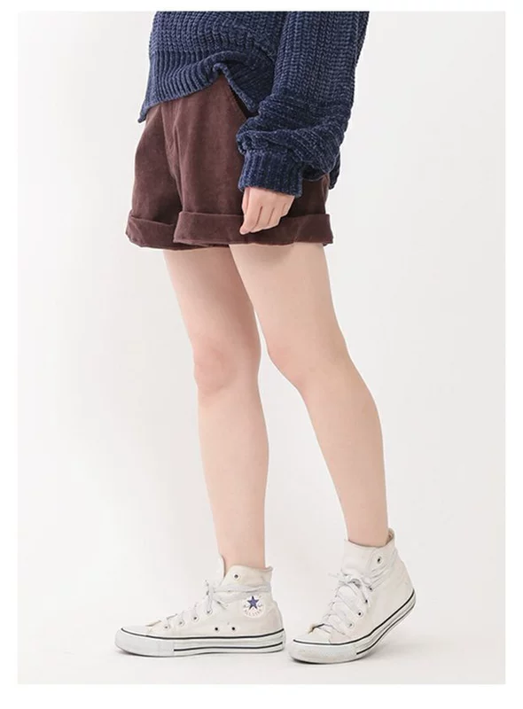 N1ce 17 xuân mới thời trang retro! Corduroy cắt chéo khâu eo đàn hồi quần legging rộng