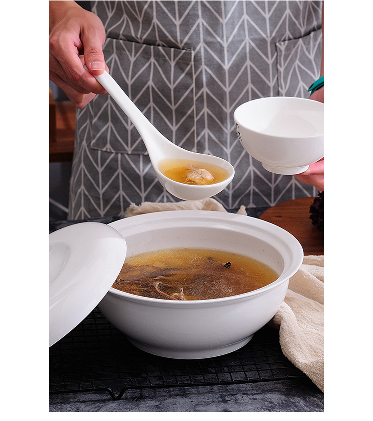 Bát súp trắng tinh khiết có nắp nồi súp tròn nồi gốm bộ đồ ăn sáng tạo hộ gia đình lớn bát súp đũa ăn cơm