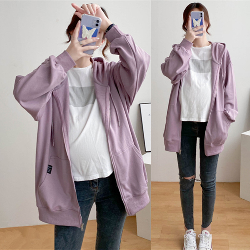 Pregnant woman's sweatshirt with long version of spring and autumn fashion auPun6i8tiu loose medium long version cardiovert and autumn clothing jacket