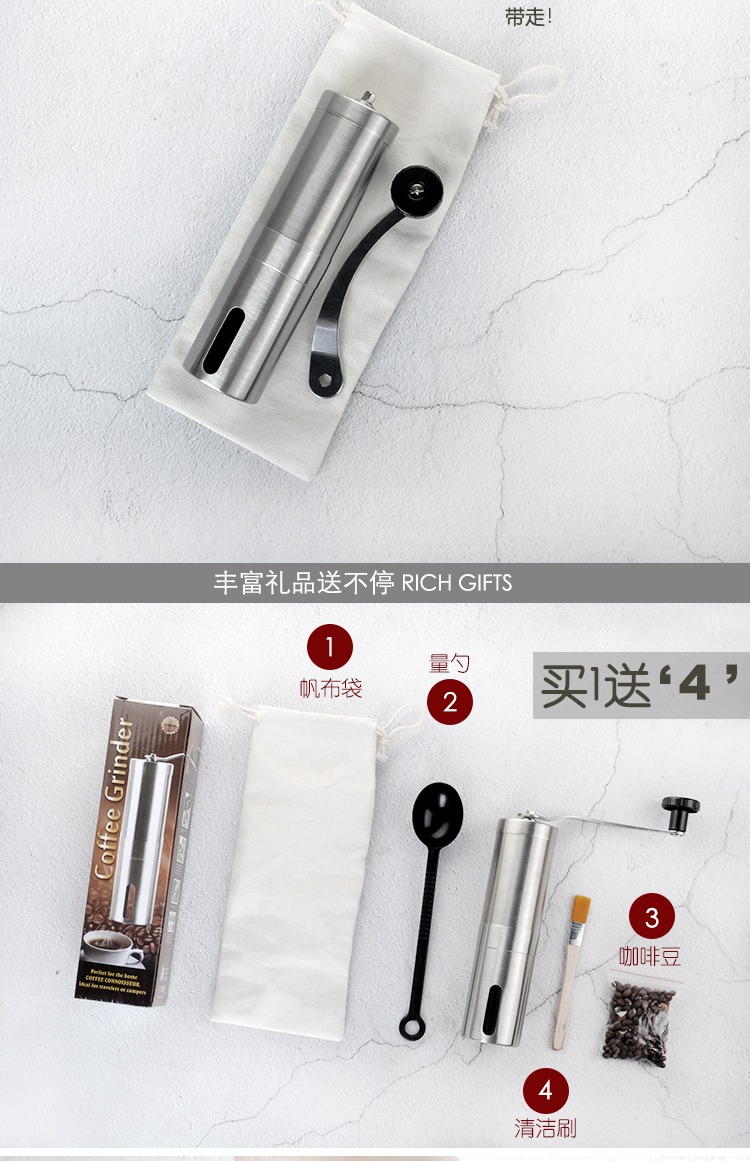Thép không gỉ hướng dẫn sử dụng máy xay cà phê hạt nhà máy xay cầm tay máy xay nhỏ gọn nhỏ gọn rửa tay nhỏ gọn - Cà phê xay cafe cầm tay