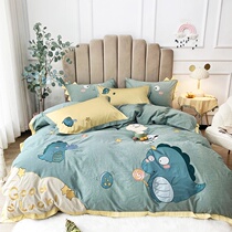 60 satin cartoon four-piece set color woven washed cotton cotton Dinosaur childrens quilt cover cotton boy 1 5m sheets
