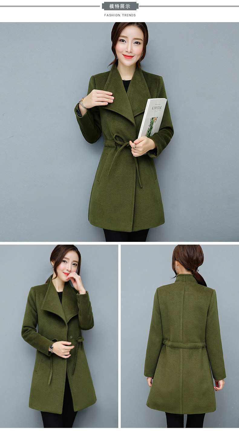 Winter Women Warm Wool Lapel Trench Coat Long Slim Overcoat Outwear