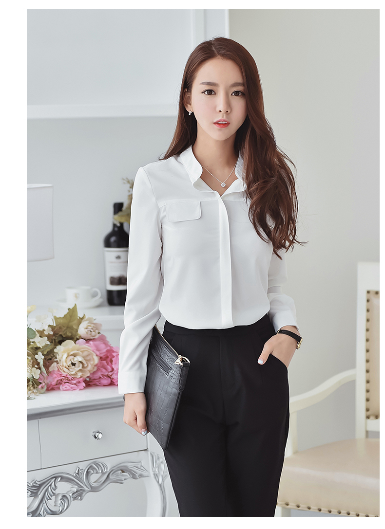 Manna trẻ em 2019 xuân mới dành cho nữ phiên bản Hàn Quốc của áo sơ mi dài tay mỏng nữ cổ áo đứng cổ áo thời trang - Áo sơ mi dài tay áo sơ mi trắng nữ công sở