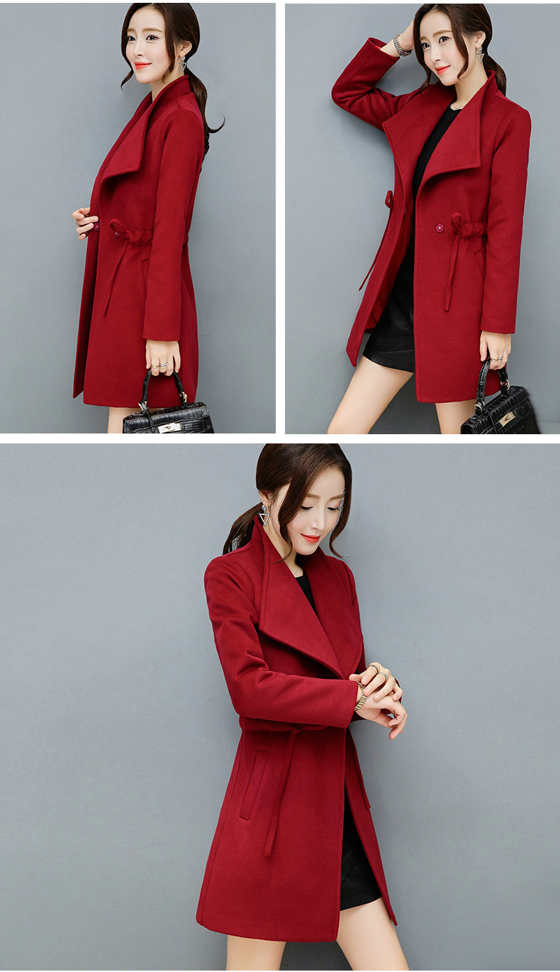 Winter Women Warm Wool Lapel Trench Coat Long Slim Overcoat OutwearWine Red intl Lazada PH