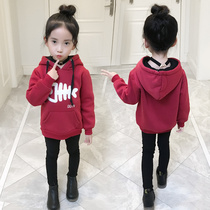 Girls plus velvet padded winter clothes 2021 new childrens autumn and winter hooded tops Korean version 6 foreign Style 8 years old tide