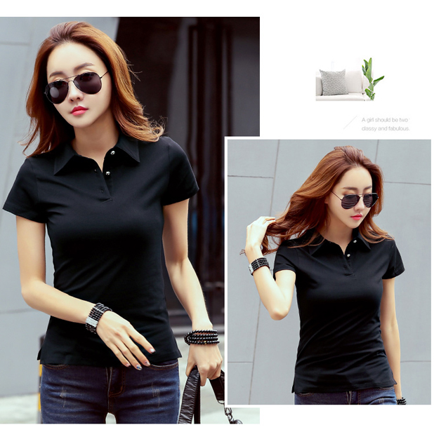 Áo thun cotton rộng cổ áo sơ mi nữ POLO mùa hè tay áo ngắn tay áo thun màu đơn giản áo sơ mi nữ chì - Cộng với kích thước quần áo áo thun nữ cao cấp