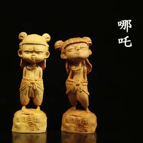 Boxwood carving movie characters three Prince Nezhas demon boy home decoration cute car ornaments