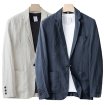 Muji style summer mens pure linen suit jacket breathable loose single button business small suit large size