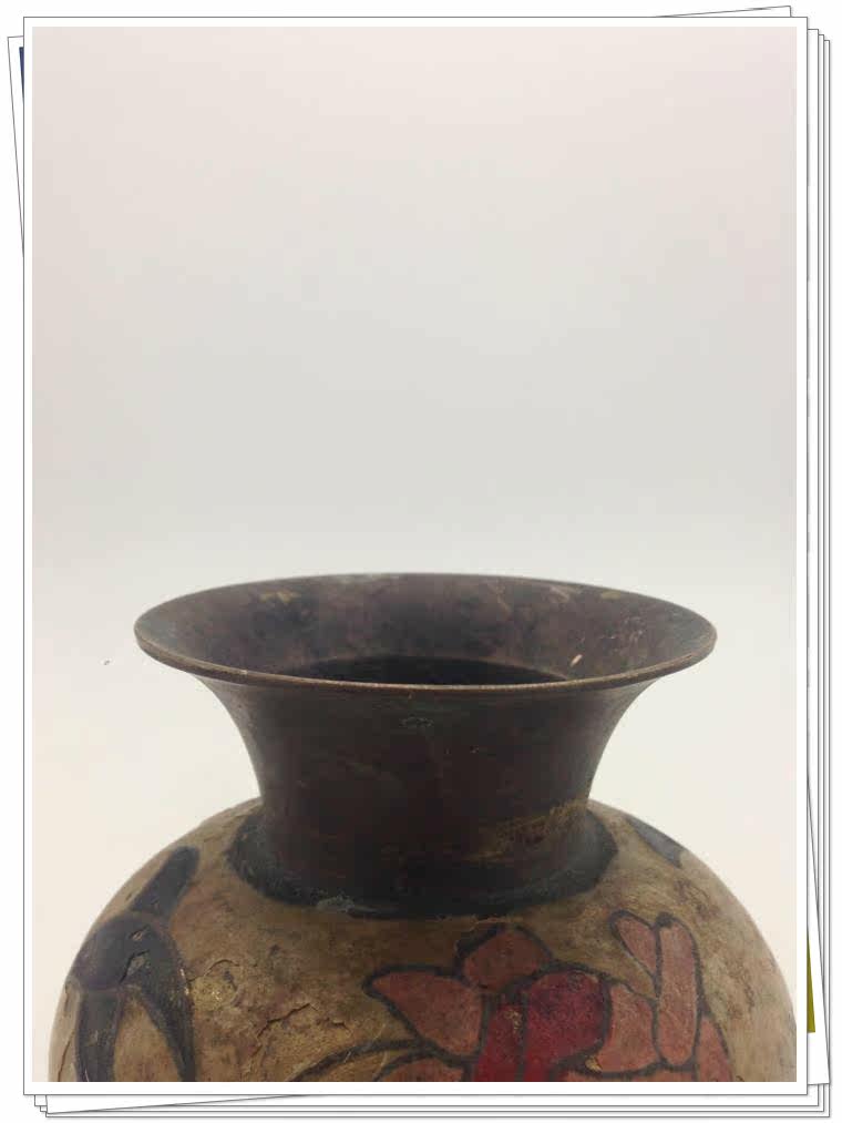 Камеры 西洋收藏312977彩漆花瓶二手铜工艺摆件软装回流金属器艺术品礼品
