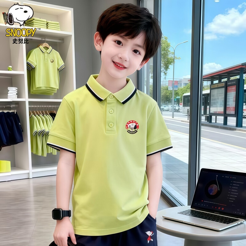 Snoopy Boys' Summer Short-Sleeved T2026 New Style Kidsren's Little Gentleman Summer Polo Shirt Boys' Top