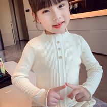 Girls knitted sweatshirt thickened 2021 autumn winter new mid-boy warm sweater half-high collar foreign air pure color undershirt