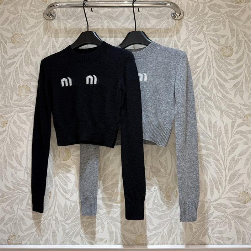 Mm Haute Couture Series 25Aw Early Autumn Women's Letter Logo Jacquard Wool Cashmere Long Sleeve Short Knit Sweater