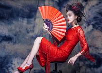 Ancient costume photo props antique fan paper fan photo studio photo shoot retro folding fan Chinese style theme props