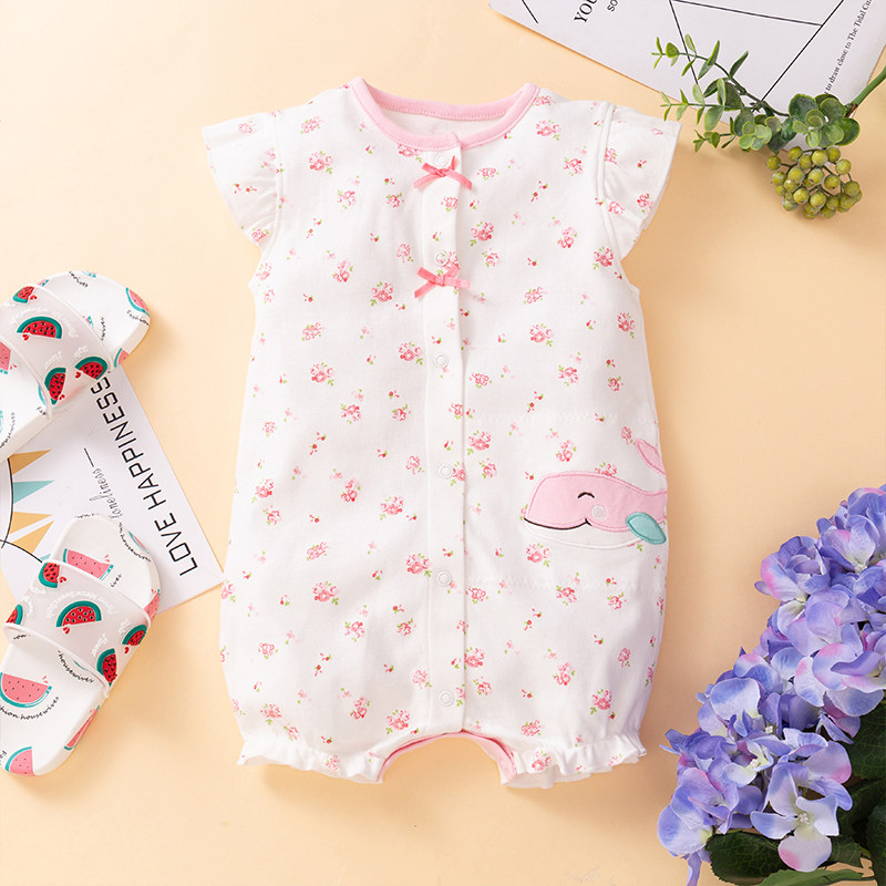 Female Baby Summer Dress Foreign Dress Baby Half Sleeve Flat Foot Open Crotch Khasia Woman Baby 1 4 Inches Sleeve Wrench Cuff