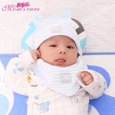 Комплект из двух частей momscare新生婴儿胎帽男女纯棉护囟门帽三角巾套装初生宝宝0-6月
