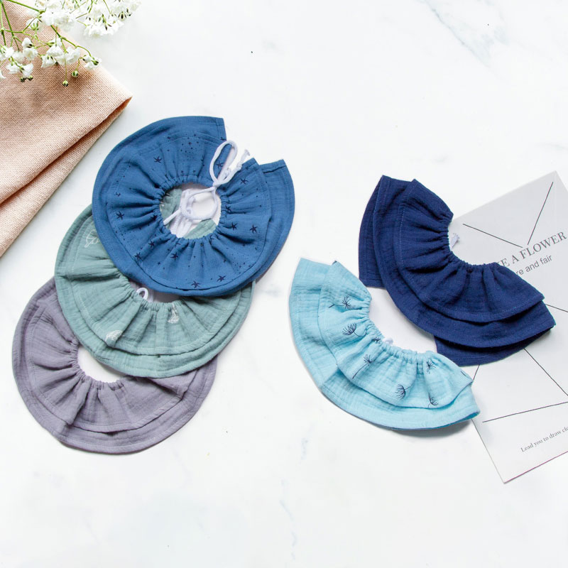 Newborn baby cotton gauze lace-up bib Baby 360 degree rotating saliva towel Soft bib breathable 3pcs