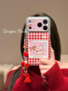 Lightweight New Year Red Plaid Pony with Chain Suitable for Apple 17 Pro Max Phone Case iPhone 16 Pro New Model 15 Women's Model 14 Silver Frame Large Window 13 Cartoon Full-Cover Hard Case