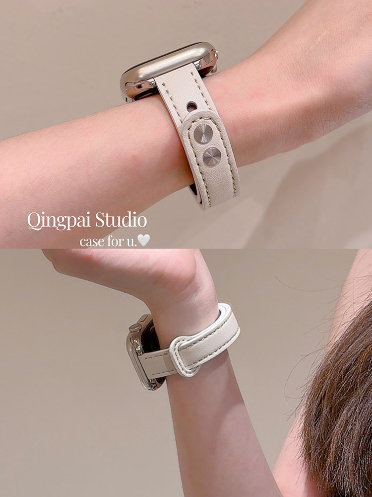 Lightweight Leather Strap for Apple Iwatch, Solid Color Button, Women's Model, Ultra2 New Model, S10 Wristband