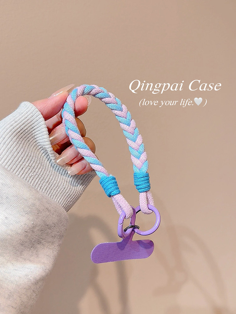 Lightweight Phone Case Wrist Strap Short Style Color-Blocking Solid Color Nylon Braided Thick Anti-Lost Keychain Cord