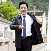 Autumn and winter fat leather men plus fat plus size plus velvet thick coat fur collar loose long fat guy PU top