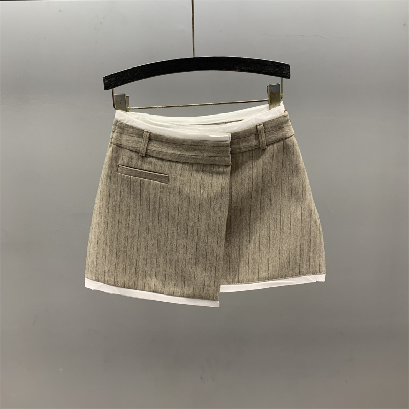 Irregular Striped Suit Skirt for Women 2026 Spring and Summer New High-Waisted Slimming Anti-Exposure A-Line Hip-Hugging Short Skirt