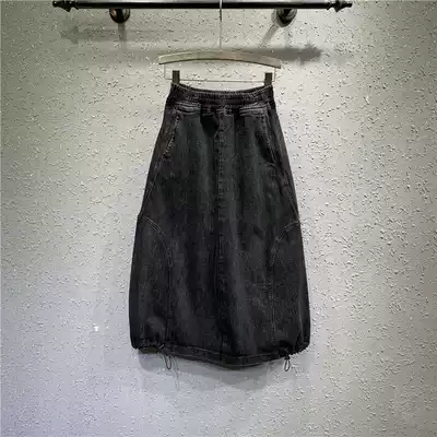 Suitable for hip thigh thick lantern skirt European goods 2021 spring new high waist slim a-shaped denim skirt