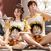 2 sets of price couple pajamas pure cotton womens summer cartoon Korean loose cotton can be worn outside mens short-sleeved home service suit