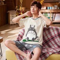 Pajamas men summer cotton short sleeves thin cute cartoon teenagers students Men home clothing set summer