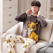 Mens cotton pajamas spring and Autumn thin section big children middle school students long sleeve cartoon youth air conditioning home suit set