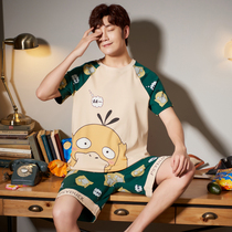Mens pajamas summer cotton short sleeve personality youth Cartoon Summer thin cotton home clothing student suit