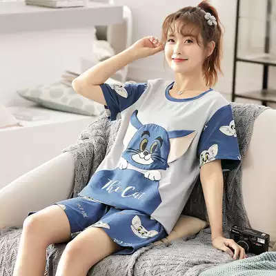 Pajamas women's summer pure cotton short-sleeved cute cartoon 2021 new net celebrity explosion large size home service two-piece suit