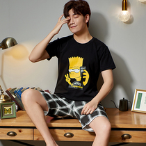 Mens pajamas summer mens mens cotton thin short sleeve summer summer cartoon student youth home clothes