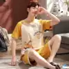 Men's pajamas Short-sleeved shorts Summer thin summer youth junior high school students cotton cartoon home suit set