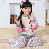 Childrens coral velvet pajamas Autumn and winter girls flannel baby boy girl home clothes thickening suit big child