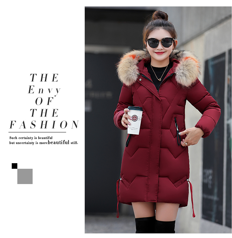 Mùa đông mới xuống áo khoác cotton nữ dài Phần mỏng cotton kích thước lớn chất béo mm lớn lông cổ áo dày bông áo khoác thủy triều áo măng tô nữ
