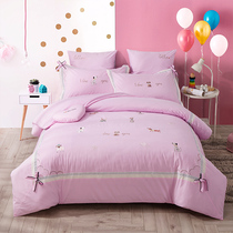 Childrens four-piece cotton bedding girl girl girl bow Pink 1 35 sheets three-piece bedding