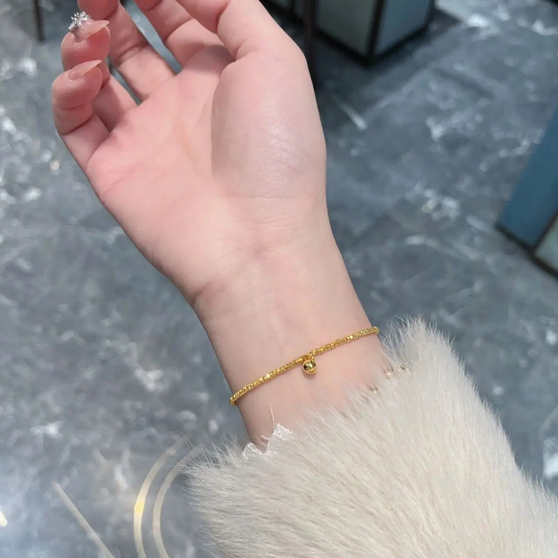 Small Gold Bead Bracelet, Simple and Unique Design, 999 Gold Color Round Bead Bracelet, Minimalist Style, Commuter Jewelry Small Gold Bead Bracelet, Simple and Unique Design, 999 Gold Color Round Bead Bracelet, Minimalist Style, Commuter Jewelry