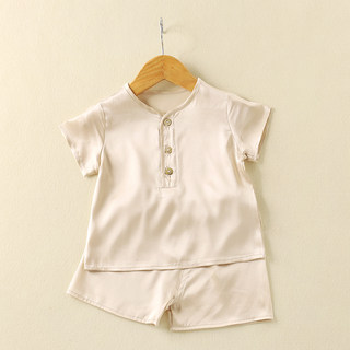Mulberry Silk Children's Silk Pajamas Set for Boys, Baby Home Wear, Short-Sleeved Air-Conditioned Clothing for Older Children, Two-Piece Thin Set