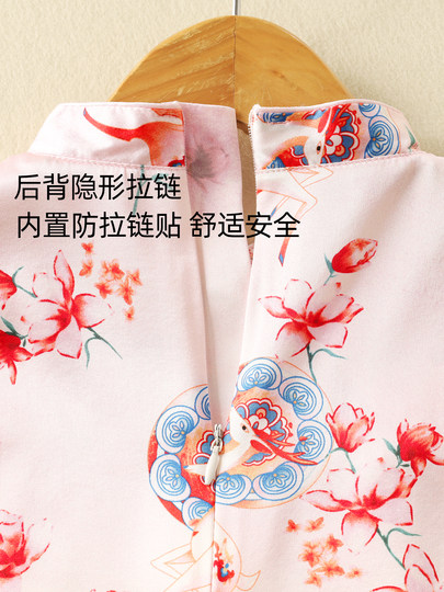 Summer Girls' Silk Cheongsam, Stylish Hanfu, Baby's Ancient Costume, Mulberry Silk Tang Suit, Little Girl's Chinese Style Princess Dress